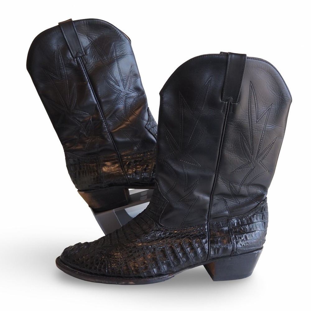 Vintage Black Caiman Crocodile Cowboy Boots Exotic Leather Western Mens 9.5-10